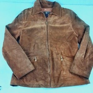 St John Sport Womens 100% Suede Brown Leather Sport Jacket Zipper Closure Medium